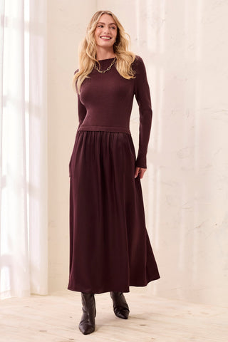 Robe À Manches Longues En Matières Mixtes Et Tricot Côtelé-Fudge