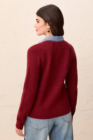 Veste-Chandail En Matières Mixtes Avec Détails En Denim-Cerise