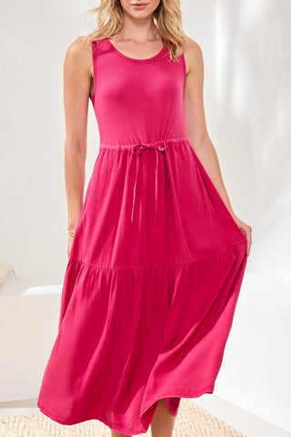 Mixed media Sleeveless Maxi Dress-Gardenia