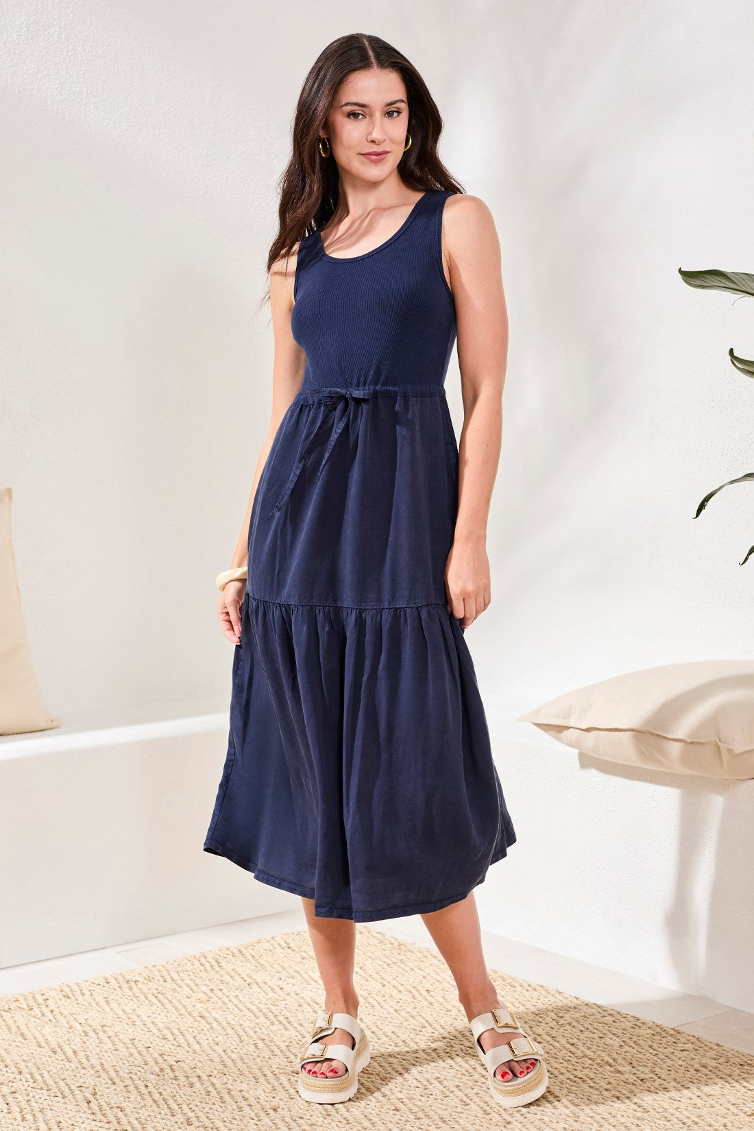 Mixed media Sleeveless Maxi Dress-Nautical XXL