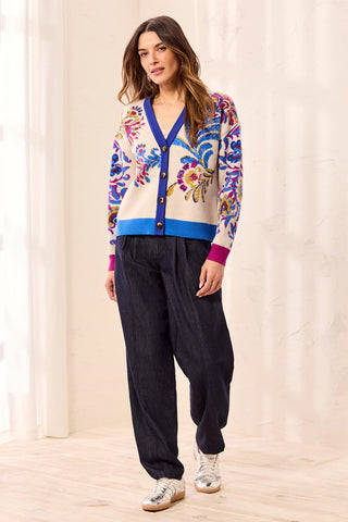 Novelty Jacquard V-Neck Sweater Cardigan-Chantilly