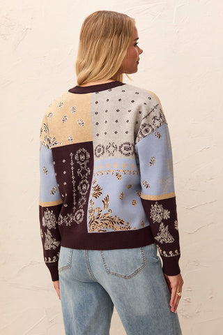 Novelty Jacquard V-Neck Sweater Cardigan-Satinsky