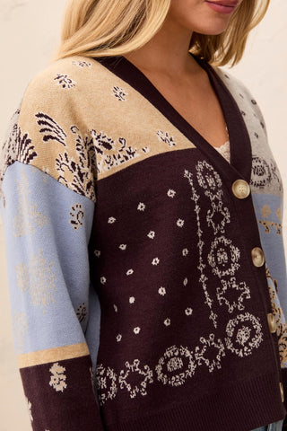 Novelty Jacquard V-Neck Sweater Cardigan-Satinsky