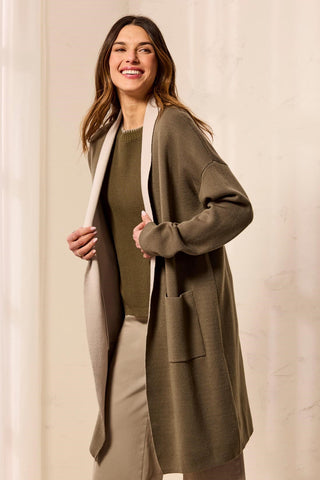 Open Coatigan With Patch Pockets-Basil