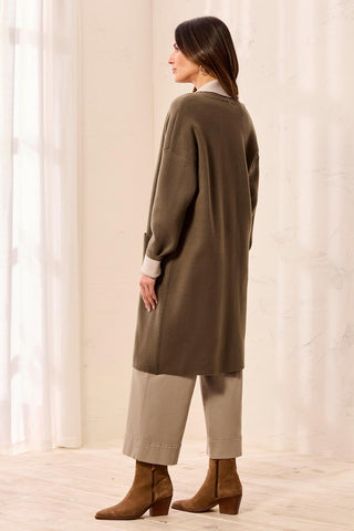 Open Coatigan With Patch Pockets-Basil