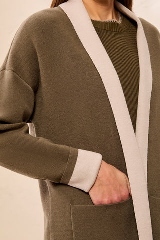 Open Coatigan With Patch Pockets-Basil