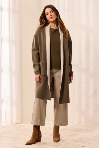 Open Coatigan With Patch Pockets-Basil