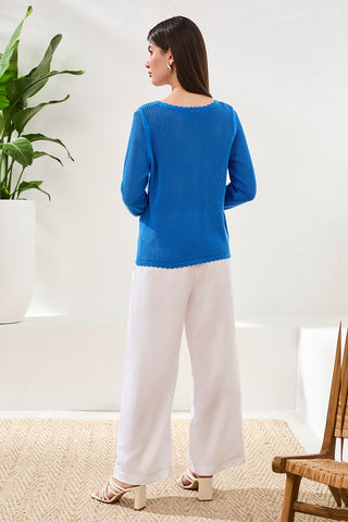 Pull Ras Du Cou En Coton Brodé À Maille Ajourée
-Royal