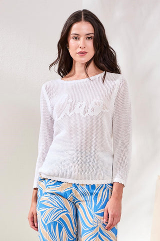 Pull Ras Du Cou En Coton Brodé À Maille Ajourée
-Blanc