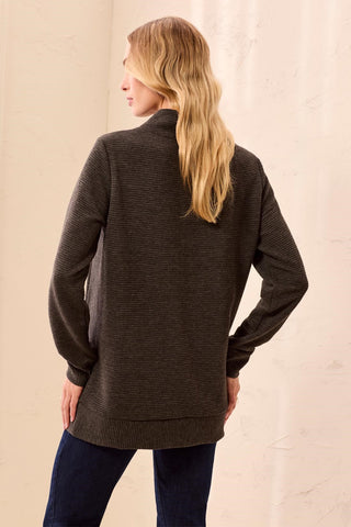 Ottoman Rib Mock Neck Tunic Sweater-Charcoal