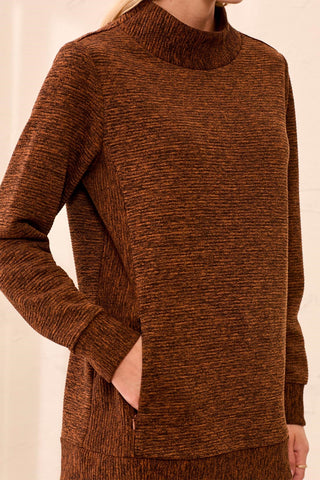 Ottoman Rib Mock Neck Tunic Sweater-Maple