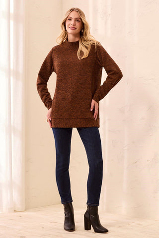 Ottoman Rib Mock Neck Tunic Sweater-Maple