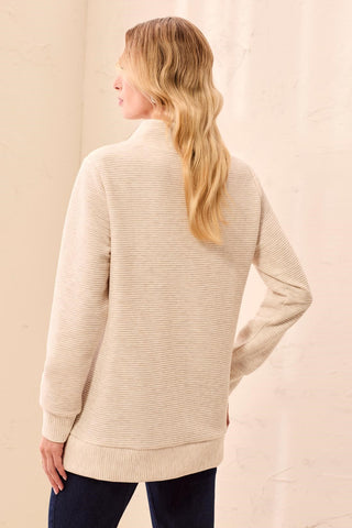 Ottoman Rib Mock Neck Tunic Sweater-Sandstone