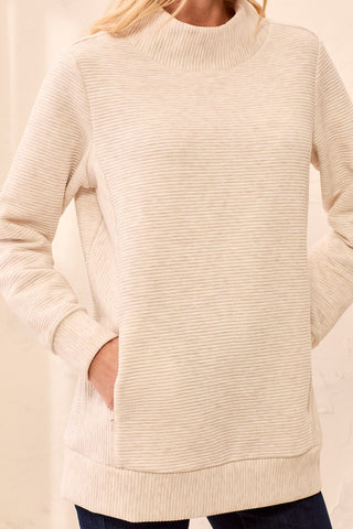 Ottoman Rib Mock Neck Tunic Sweater-Sandstone
