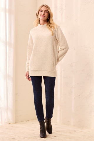 Ottoman Rib Mock Neck Tunic Sweater-Sandstone