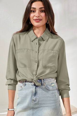 Overshirt In Washed Cavalry Twill-Dk cactus clay