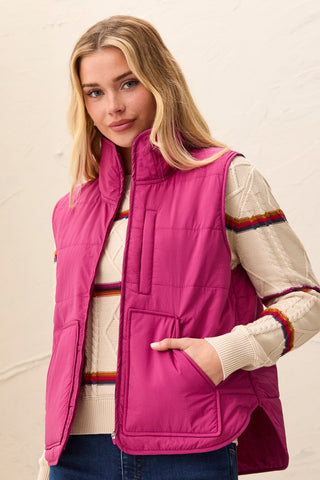 Packable Puffer Zip Up Vest-Mulberry