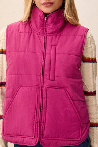 Packable Puffer Zip Up Vest-Mulberry