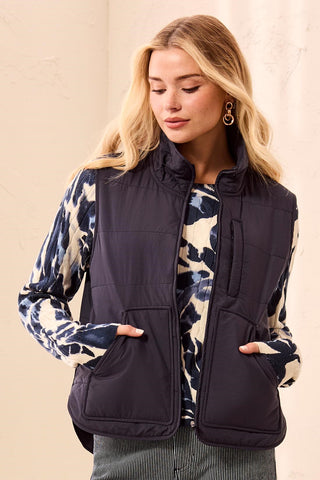 Packable Puffer Zip Up Vest-Sapphire