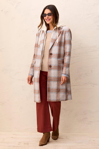 Manteau Coupe Tailleur Avec Insert À Capuche Amovible-Crème