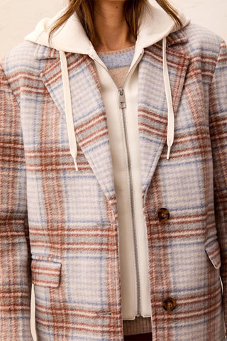 Manteau Coupe Tailleur Avec Insert À Capuche Amovible-Crème