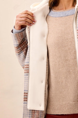 Manteau Coupe Tailleur Avec Insert À Capuche Amovible-Crème