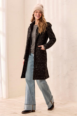 Plaid Car Coat With Removable Fooler Hoodie-Steel
