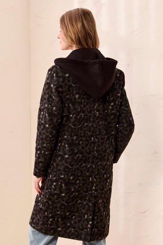 Plaid Car Coat With Removable Fooler Hoodie-Steel