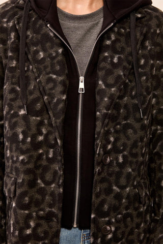 Plaid Car Coat With Removable Fooler Hoodie-Steel