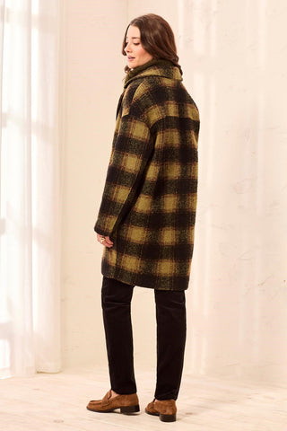 Plaid Cocoon Button Front Structured Coat-Saddlebrown