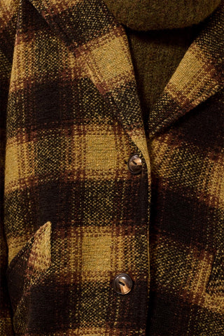 Plaid Cocoon Button Front Structured Coat-Saddlebrown