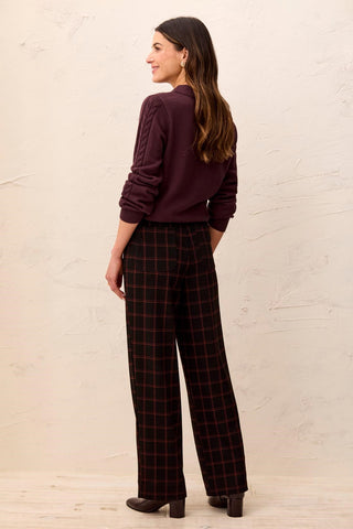 Plaid Sculpt Stretch Wide Leg Button Front Ankle Pants-Black