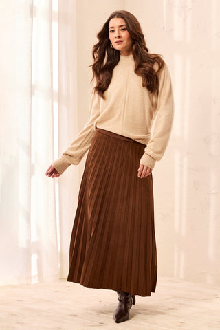 Jupe Maxi Plissée En Suède Extensible-Hickory