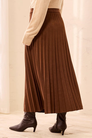 Jupe Maxi Plissée En Suède Extensible-Hickory