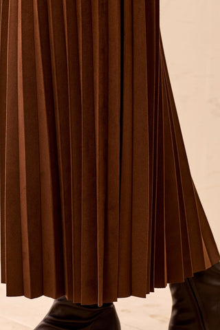 Jupe Maxi Plissée En Suède Extensible-Hickory