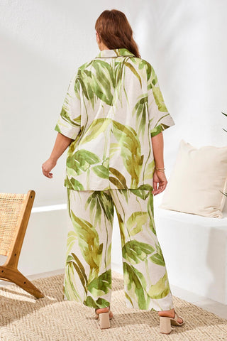 Size-Inclusive Flowy Linen Flare Pants With Drawcord Waist- Mintleaf