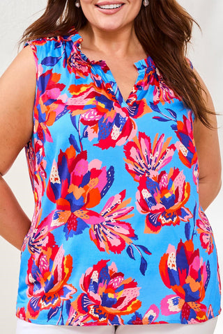 Size Inclusive Printed Frill Notch Neck Blouse-Turkishsea