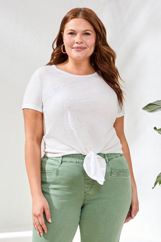 Size Inclusive Tie-Front Crew Neck Tee-White