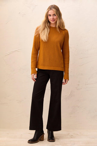 Pointelle Button-Back Long Sleeve Sweater-Bronze