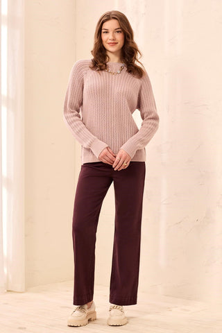 Pointelle Button-Back Long Sleeve Sweater-Violetice