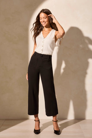 Capris Ponte À Taille Haute Avec Poches-Noir