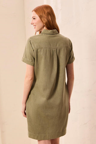 Pop Over Short Sleeve Collared Shirt Dress-Olivestone