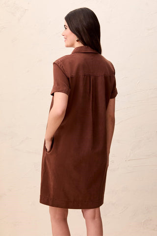 Pop Over Short Sleeve Collared Shirt Dress-Rusticbrown