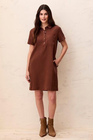 Pop Over Short Sleeve Collared Shirt Dress-Rusticbrown