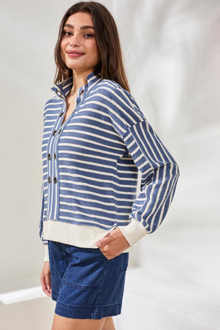 Drop-Shoulder French Terry Popover Shirt with Metal Ring Detail-Seahaven
