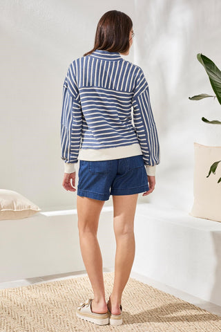 Drop-Shoulder French Terry Popover Shirt with Metal Ring Detail-Seahaven