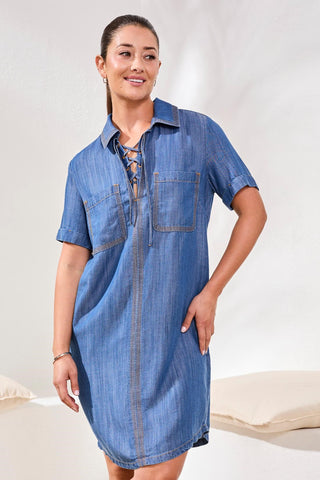 Robe Chemise Popover Avec Détail Laçage-bord de merbleu