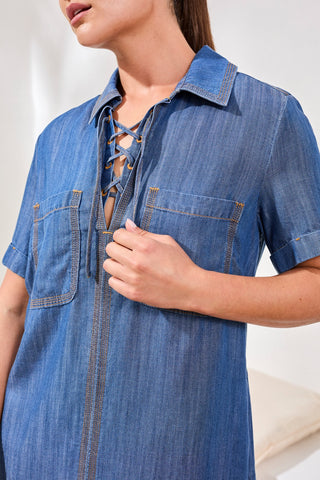 Robe Chemise Popover Avec Détail Laçage-bord de merbleu