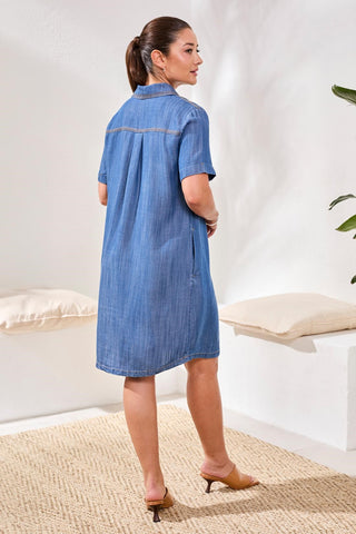 Robe Chemise Popover Avec Détail Laçage-bord de merbleu