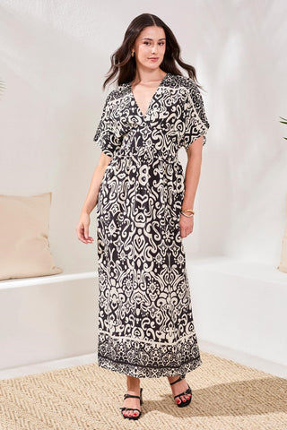 Printed Soft Challis V-Neck Empire Waist Maxi Dress-Quartz – Tribal® Fashion